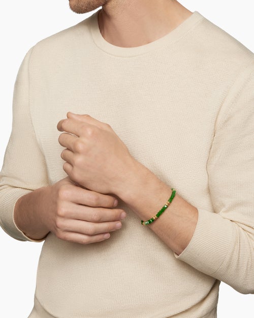 Mens Hex Bead Bracelet with Nephrite Jade and 18K Yellow Gold, 6mm