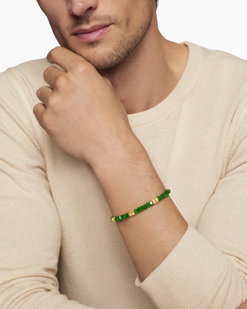 Mens Hex Bead Bracelet with Nephrite Jade and 18K Yellow Gold, 6mm