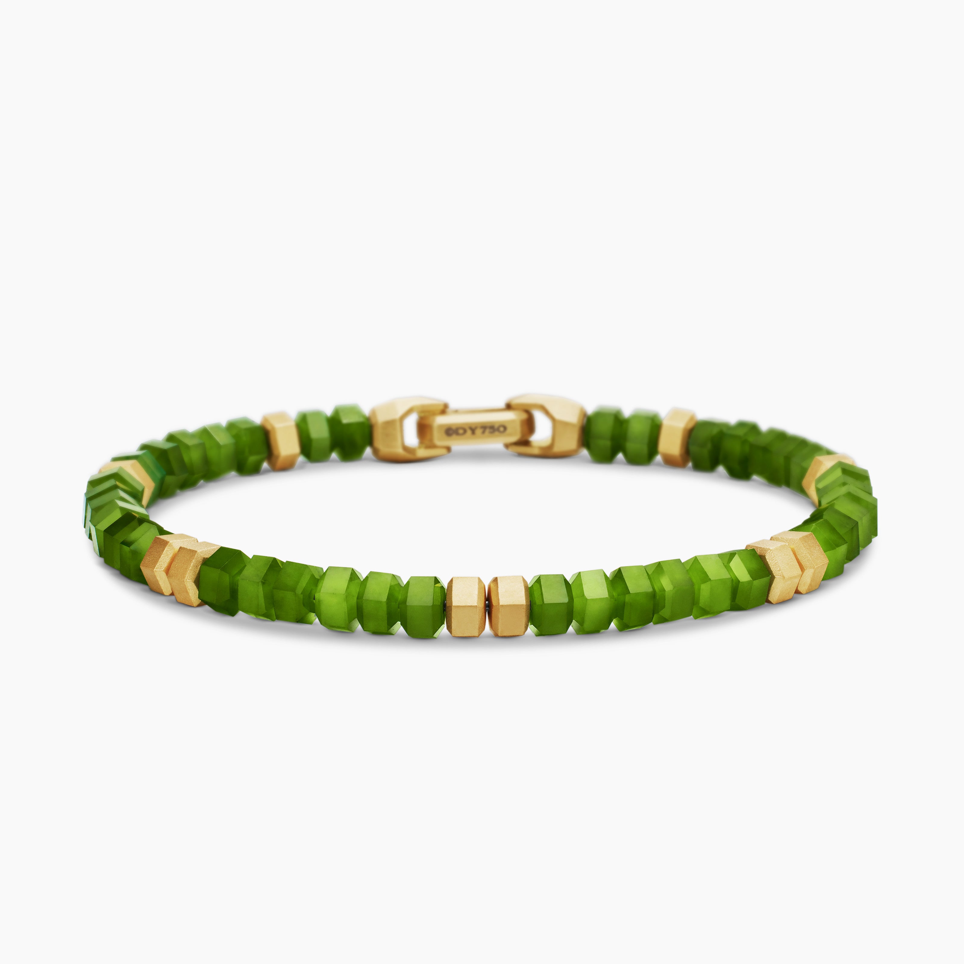 Mens Hex Bead Bracelet with 18K Yellow Gold, 6mm