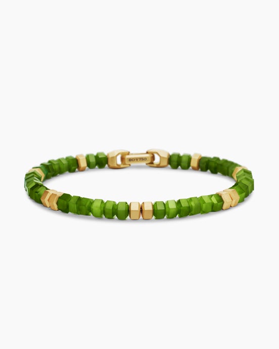 Hex Bead Bracelet with Nephrite Jade and 18K Yellow Gold, 6mm