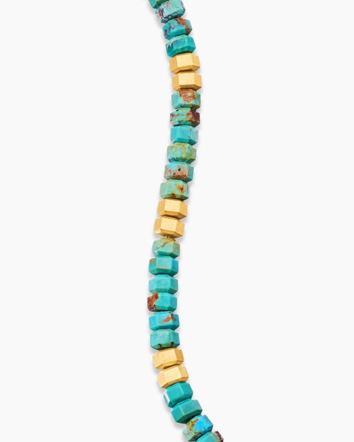 Mens Hex Bead Bracelet with Turquoise and 18K Yellow Gold, 6mm