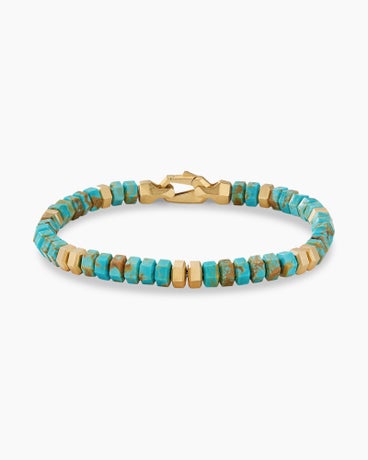 Hex Bead Bracelet with Turquoise and 18K Yellow Gold, 6mm