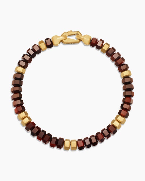 Mens Hex Bead Bracelet with 18K Yellow Gold, 6mm