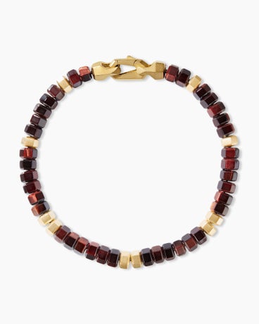 Hex Bead Bracelet with Red Tiger’s Eye and 18K Yellow Gold, 6mm