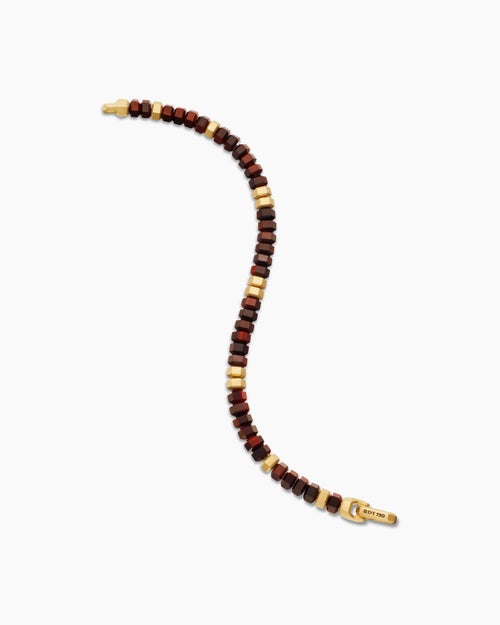 Mens Hex Bead Bracelet with 18K Yellow Gold, 6mm