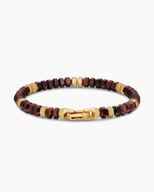Mens Hex Bead Bracelet with 18K Yellow Gold, 6mm