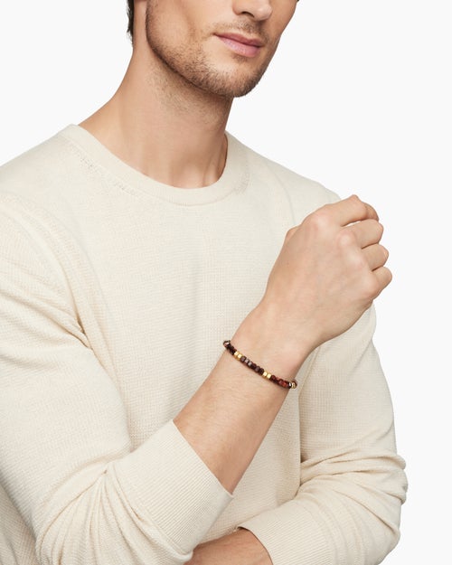 Mens Hex Bead Bracelet with 18K Yellow Gold, 6mm