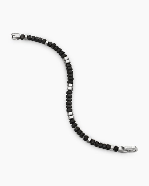 Mens Hex Bead Bracelet in Sterling Silver with Black Onyx, 6mm