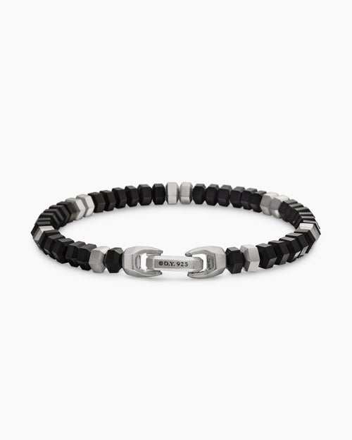 Mens Hex Bead Bracelet in Sterling Silver, 6mm