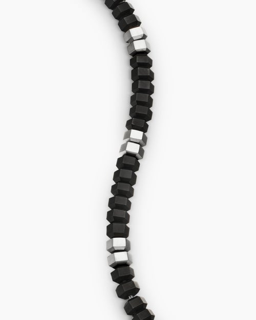 Mens Hex Bead Bracelet in Sterling Silver with Black Onyx, 6mm