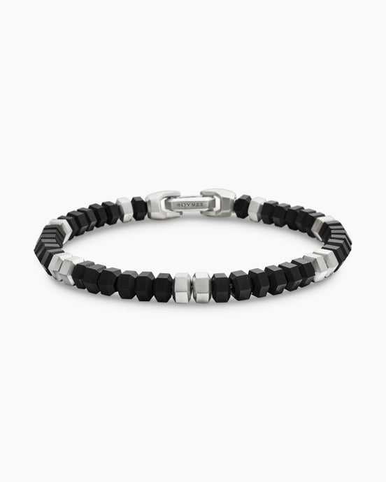 Hex Bead Bracelet in Sterling Silver with Black Onyx, 6mm