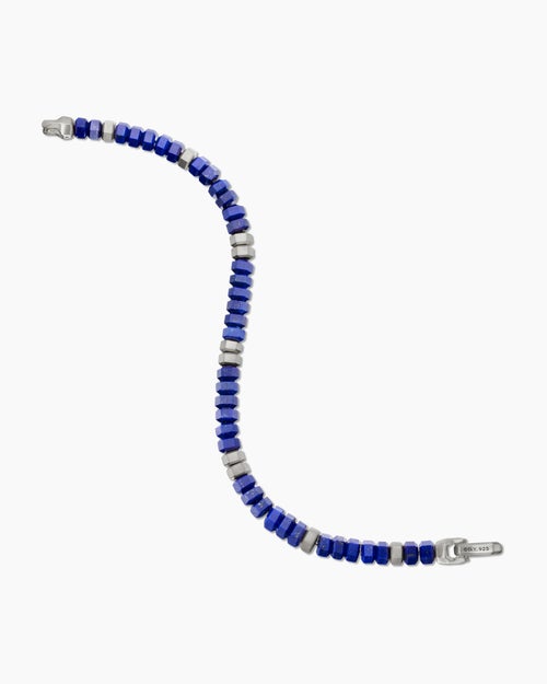 Mens Hex Bead Bracelet in Sterling Silver with Lapis, 6mm