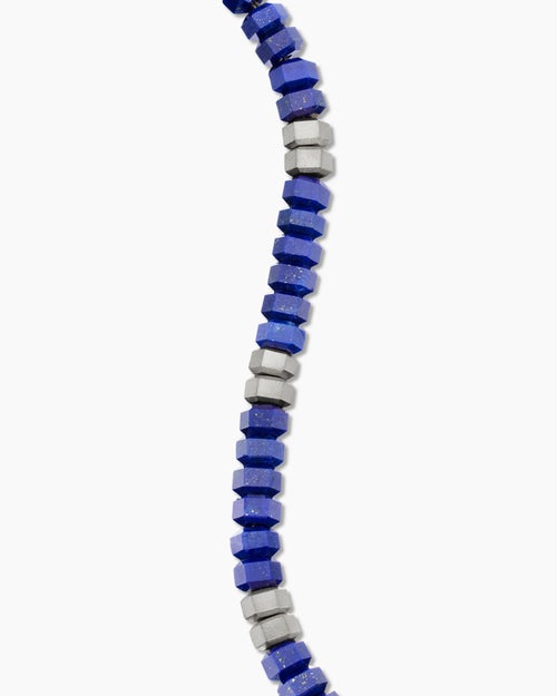 Mens Hex Bead Bracelet in Sterling Silver with Lapis, 6mm