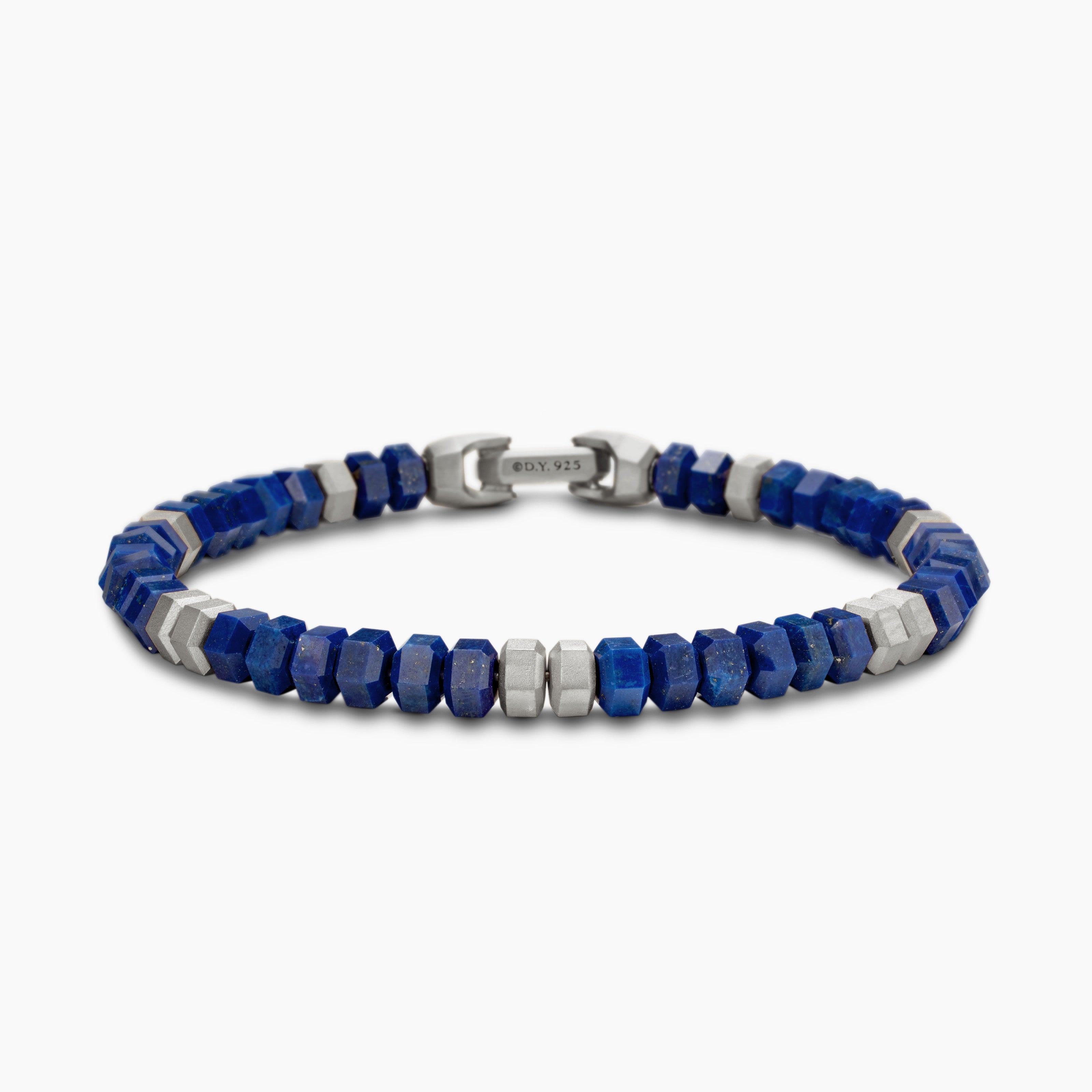 Mens Hex Bead Bracelet in Sterling Silver, 6mm