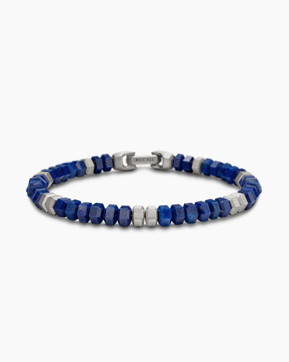 Mens Hex Bead Bracelet in Sterling Silver with Lapis, 6mm