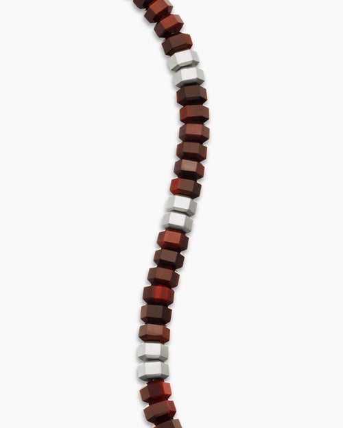 Mens Hex Bead Bracelet in Sterling Silver with Red Tiger’s Eye, 6mm