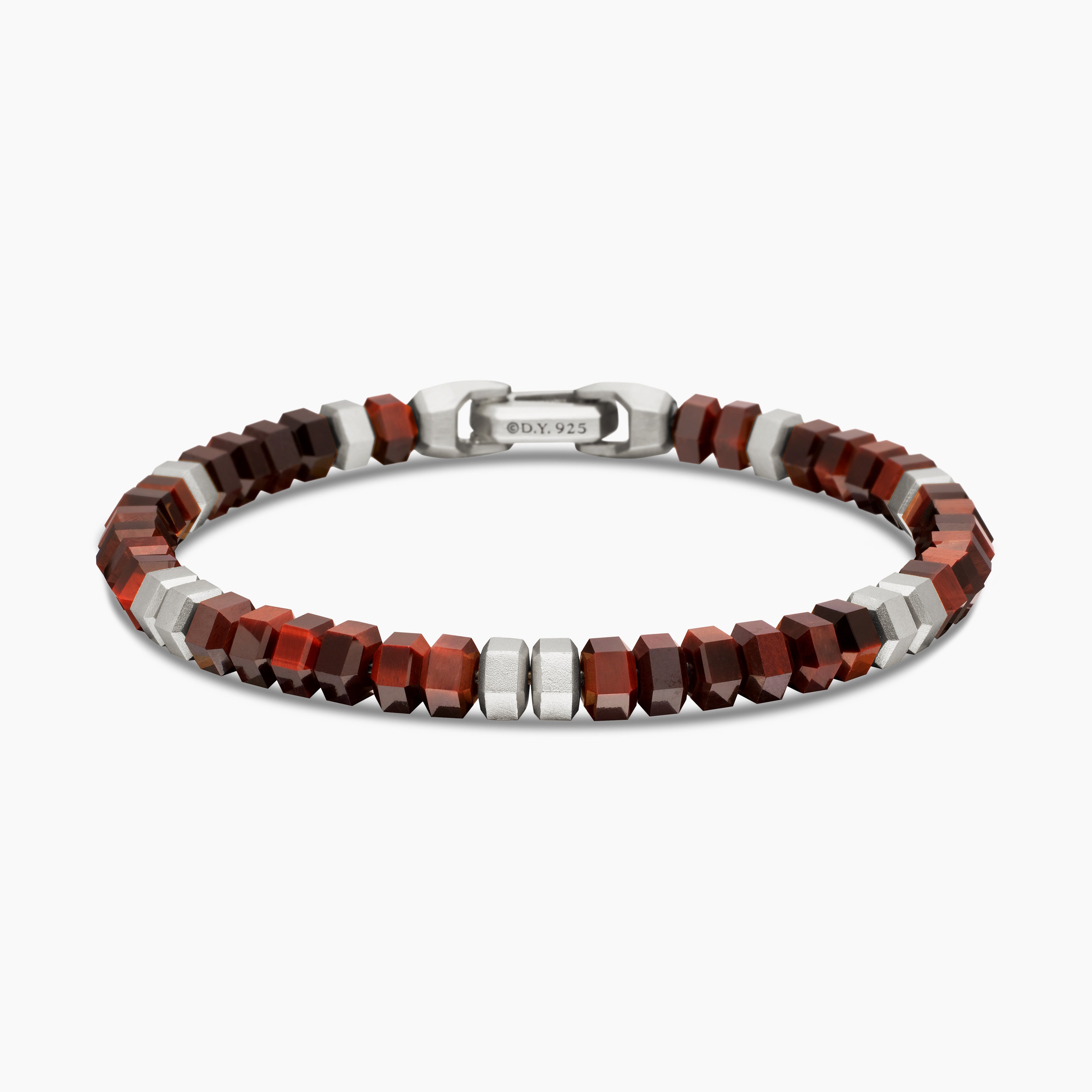 Mens Hex Bead Bracelet in Sterling Silver, 6mm