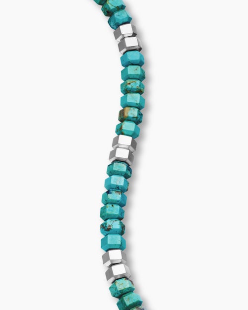 Mens Hex Bead Bracelet in Sterling Silver with Turquoise, 6mm
