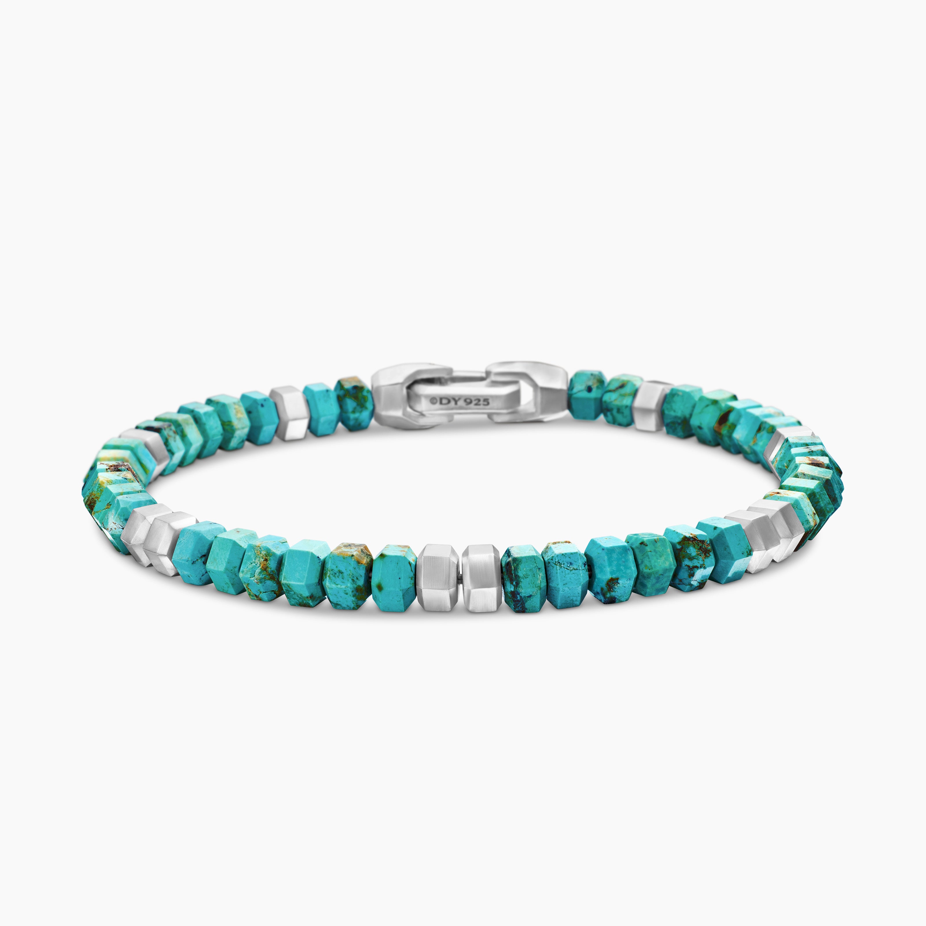 Mens Hex Bead Bracelet in Sterling Silver, 6mm