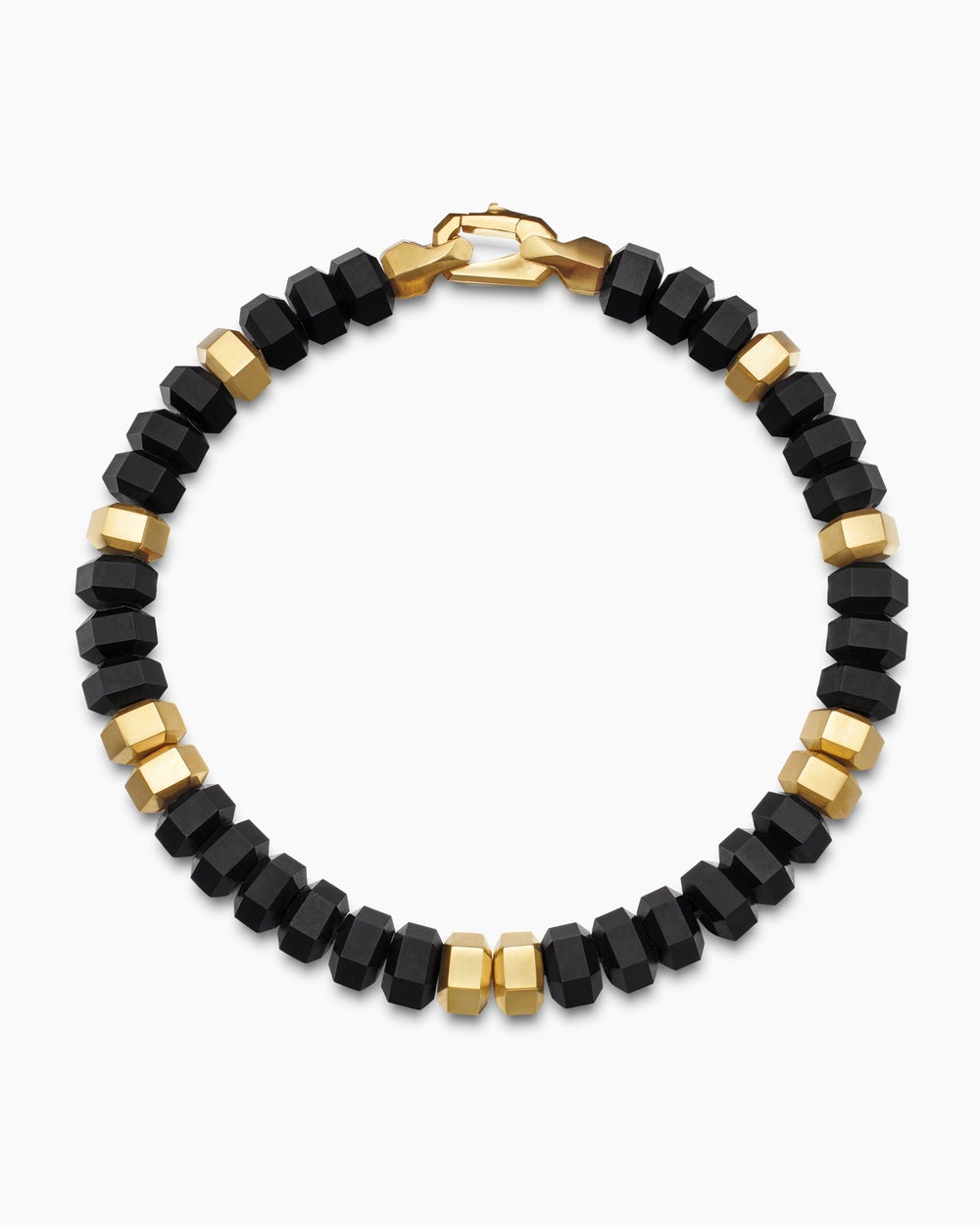 Mens Hex Bead Bracelet with 18K Yellow Gold, 8mm