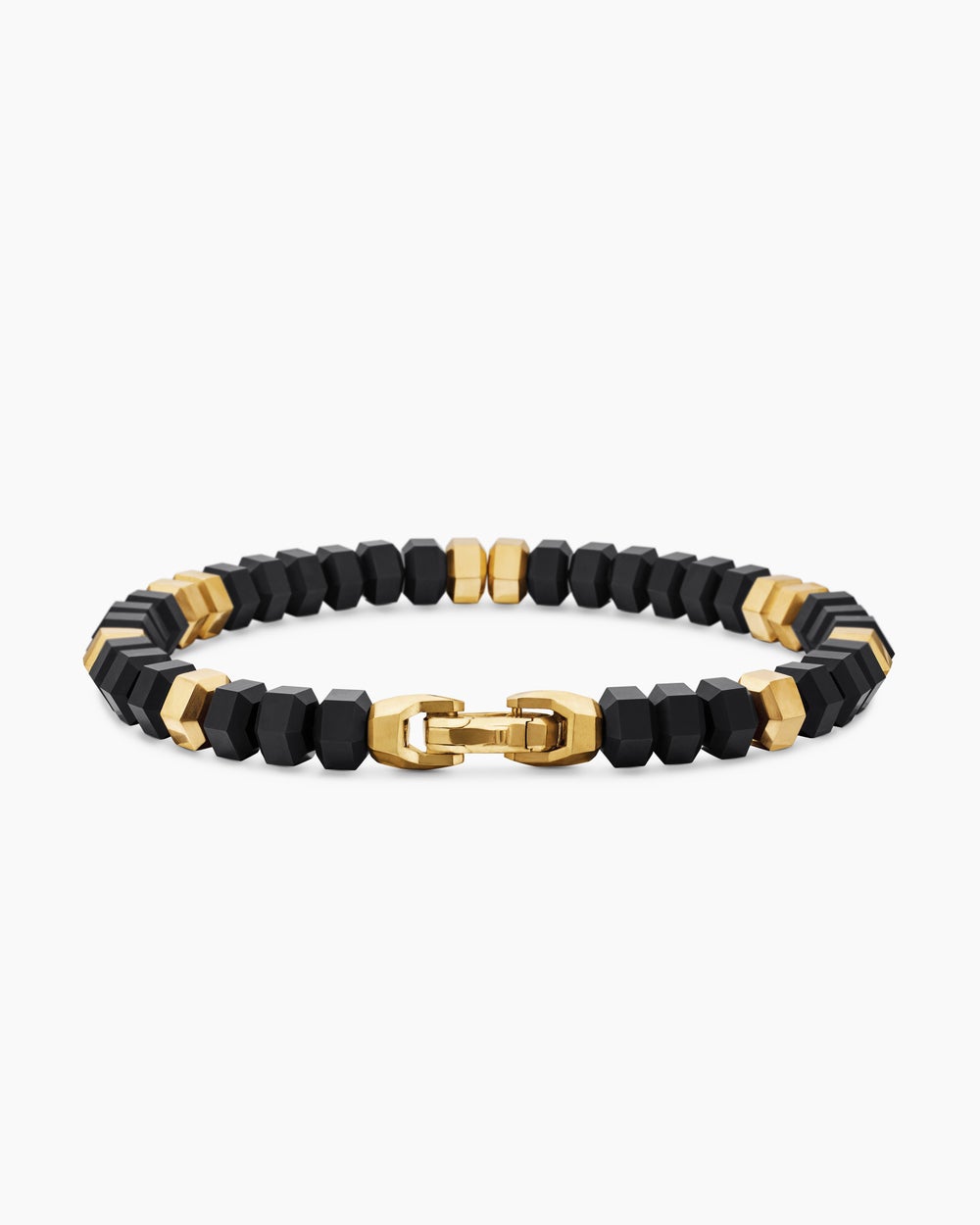Mens Hex Bead Bracelet with 18K Yellow Gold, 8mm