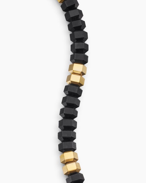 Mens Hex Bead Bracelet with Black Onyx and 18K Yellow Gold, 8mm