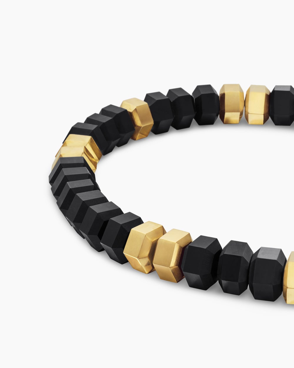 Mens Hex Bead Bracelet with 18K Yellow Gold, 8mm
