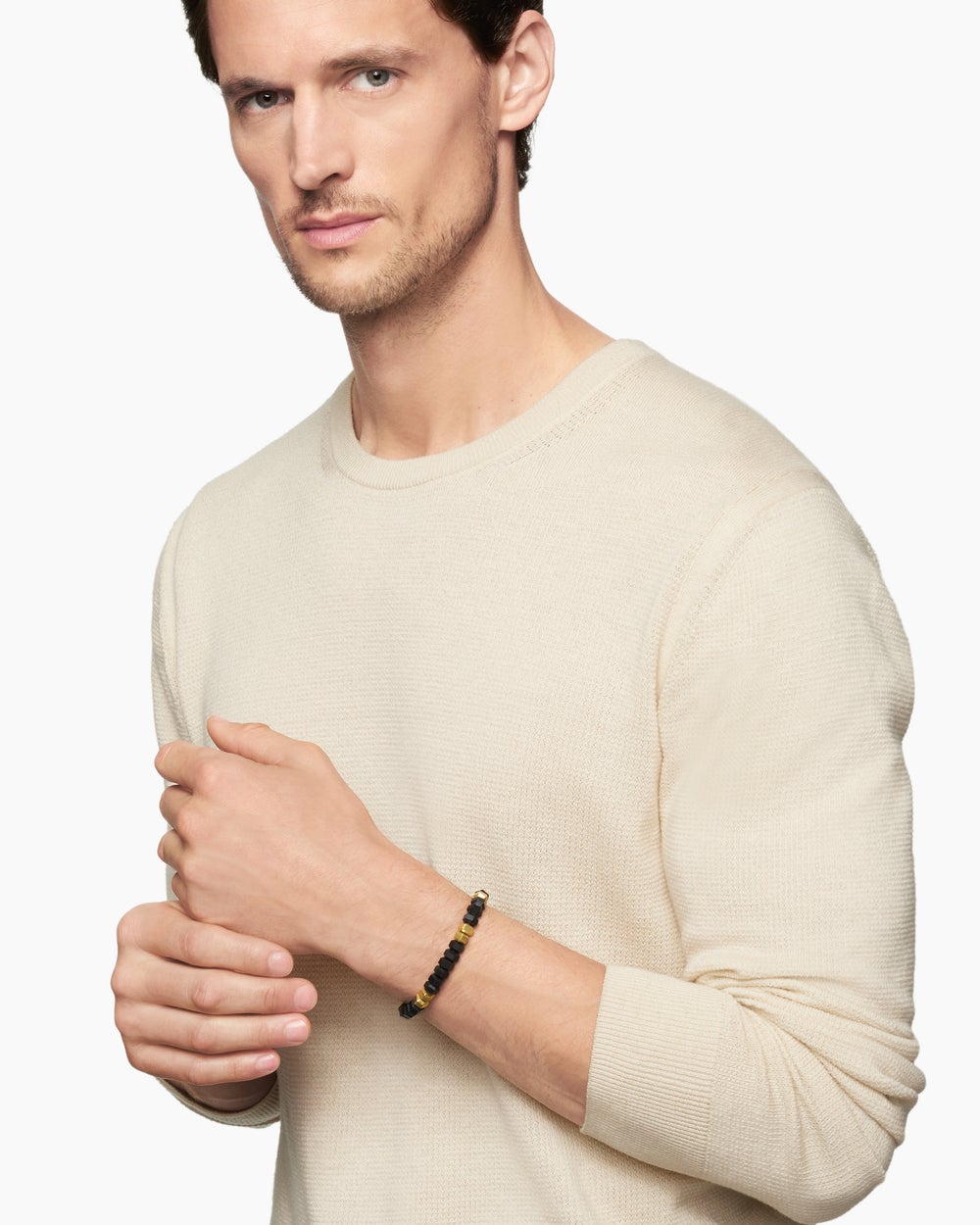 Mens Hex Bead Bracelet with 18K Yellow Gold, 8mm