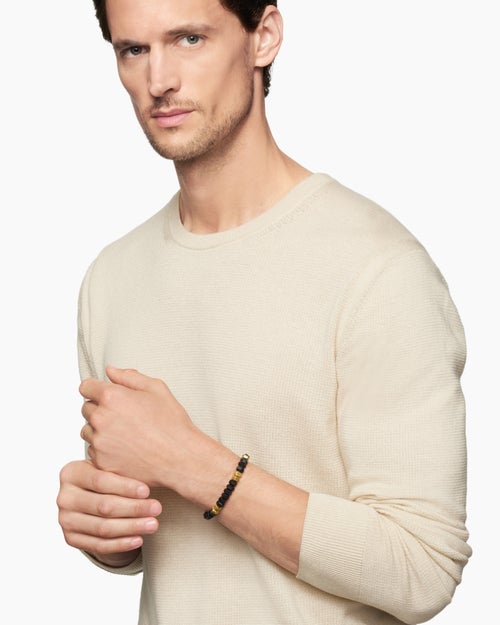 Mens Hex Bead Bracelet with Black Onyx and 18K Yellow Gold, 8mm