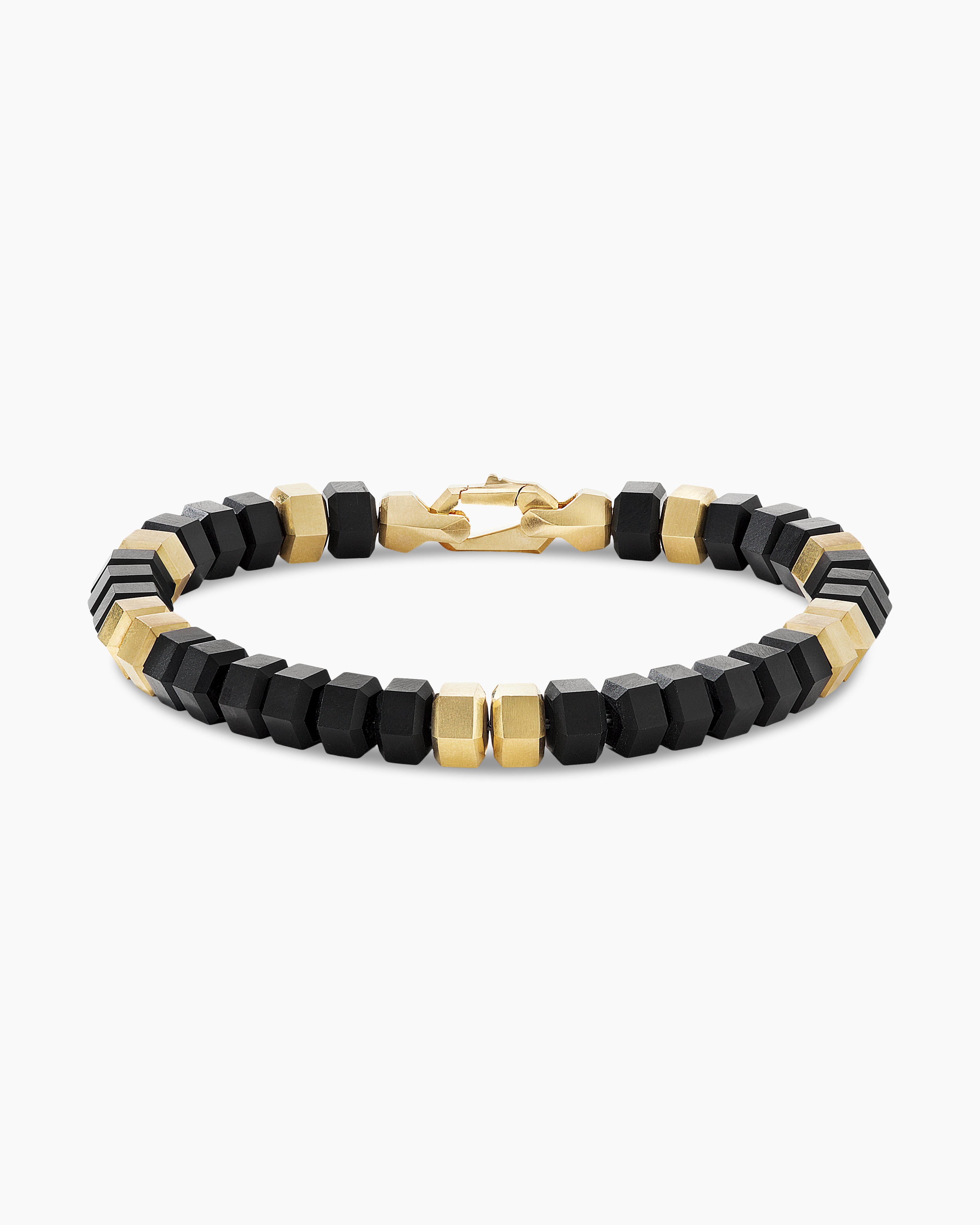 David Yurman Hex Bead Bracelet with Black Onyx and 18K Yellow Gold, 8mm Men's Size Medium