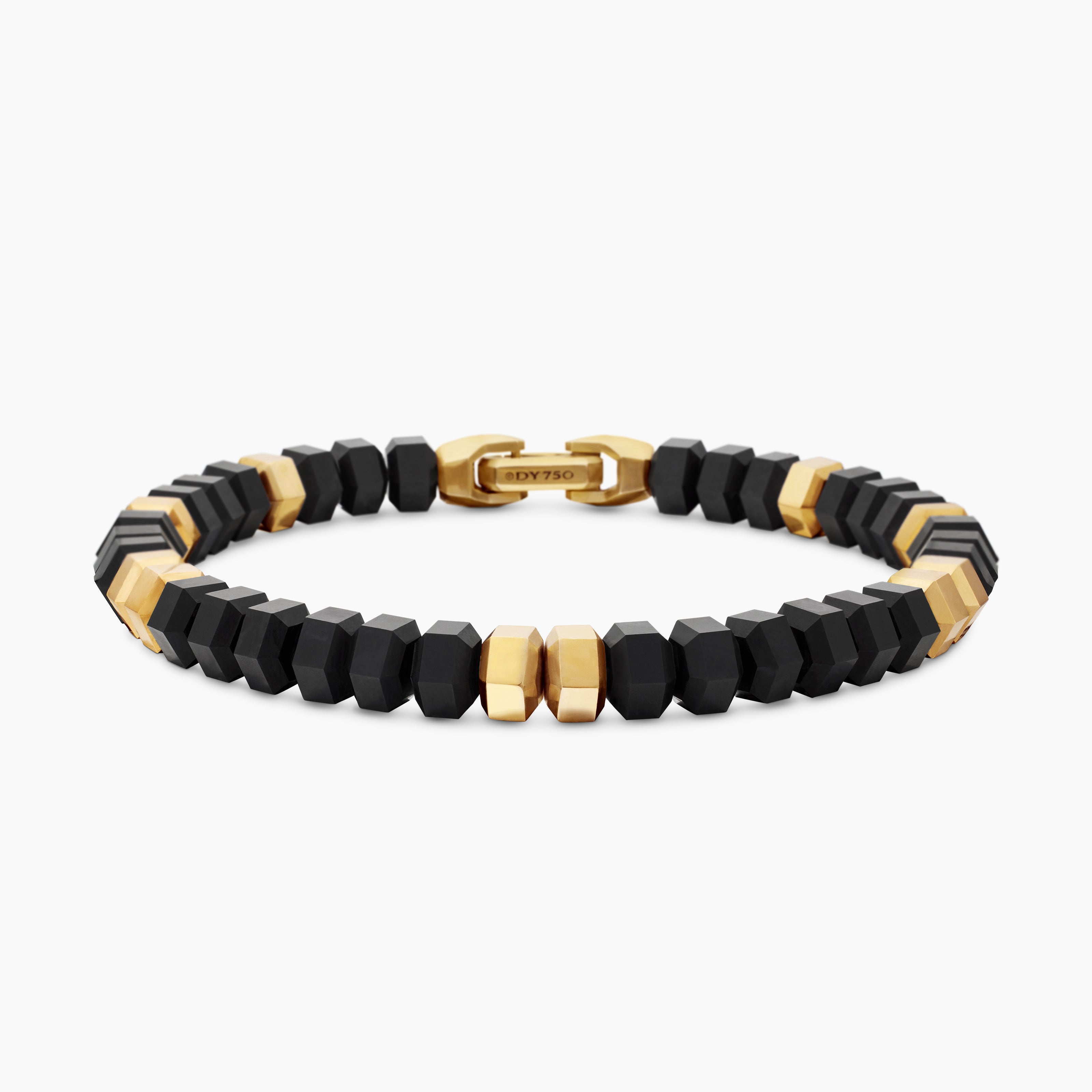 Mens Hex Bead Bracelet with 18K Yellow Gold, 8mm