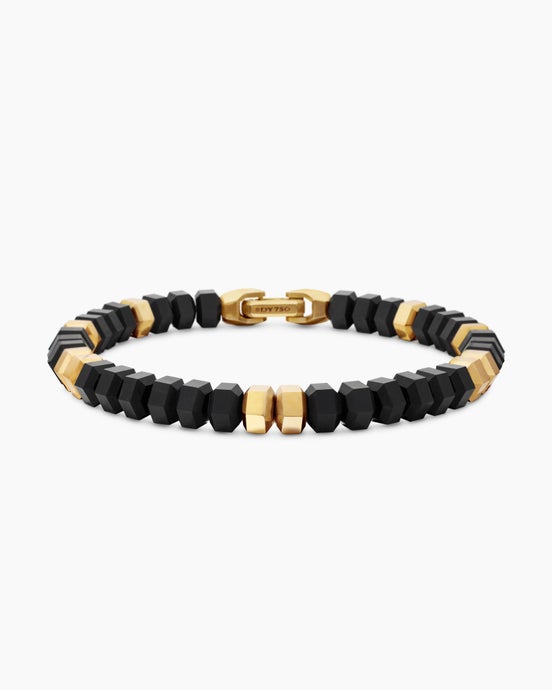 Hex Bead Bracelet with Black Onyx and 18K Yellow Gold, 8mm