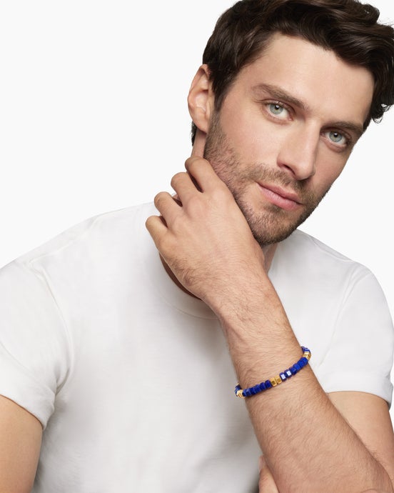 Hex Bead Bracelet with Lapis and 18K Yellow Gold, 8mm