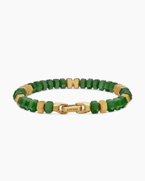 Mens Hex Bead Bracelet with 18K Yellow Gold, 8mm