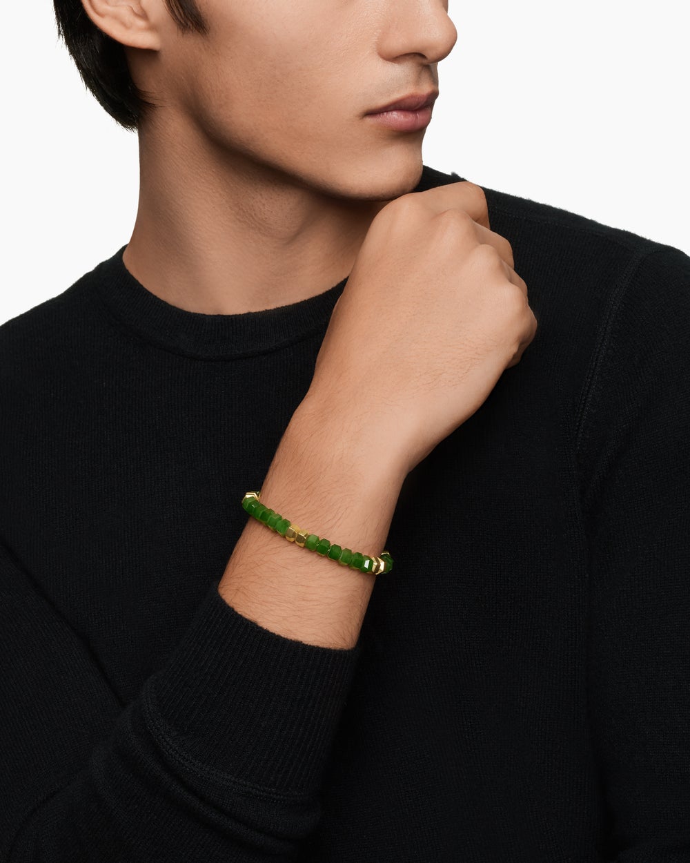 Mens Hex Bead Bracelet with 18K Yellow Gold, 8mm
