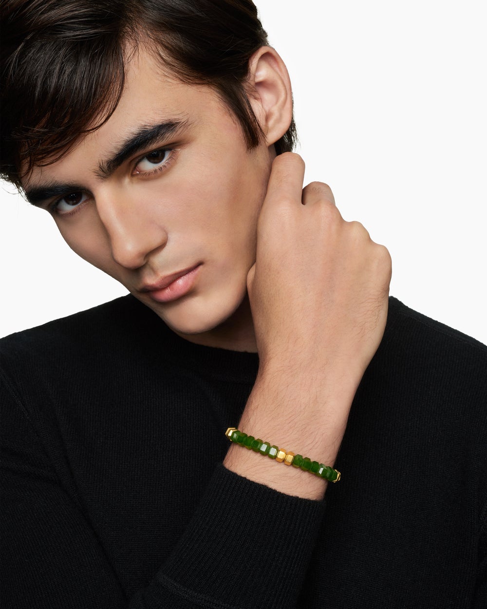 Mens Hex Bead Bracelet with 18K Yellow Gold, 8mm