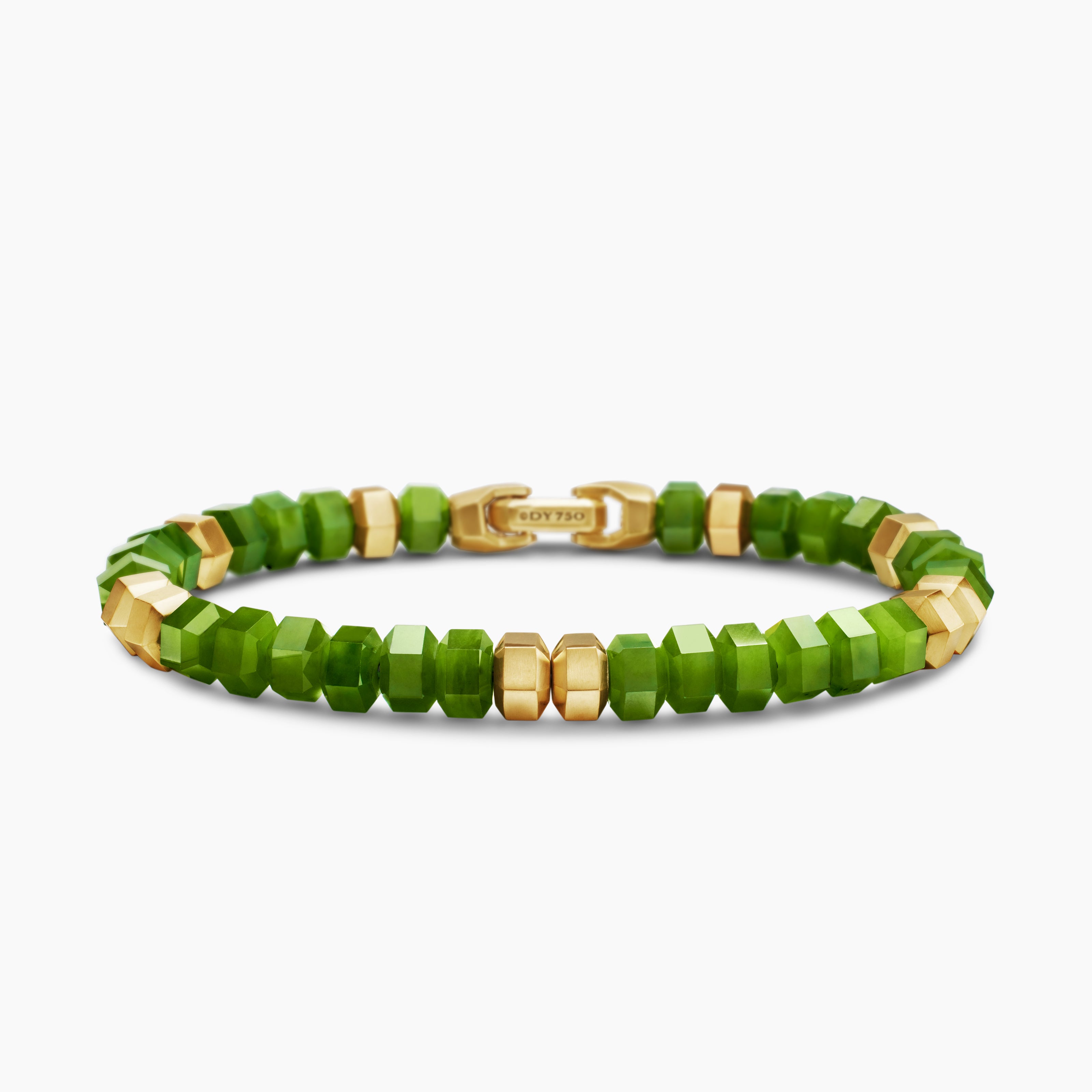 Mens Hex Bead Bracelet with 18K Yellow Gold, 8mm