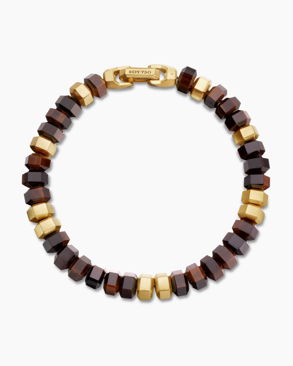 Mens Hex Bead Bracelet with 18K Yellow Gold, 8mm