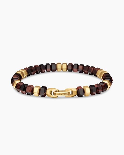 Mens Hex Bead Bracelet with 18K Yellow Gold, 8mm