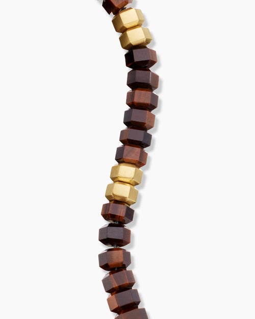 Mens Hex Bead Bracelet with 18K Yellow Gold, 8mm