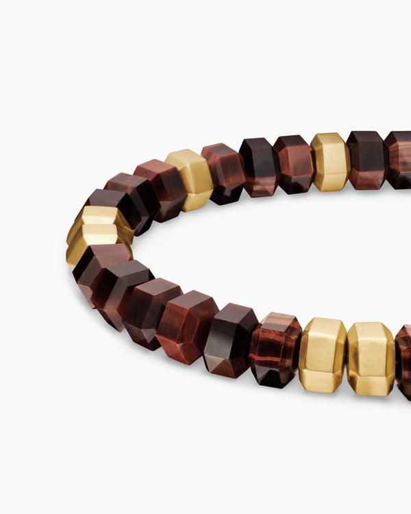 Hex Bead Bracelet with 18K Yellow Gold, 8mm