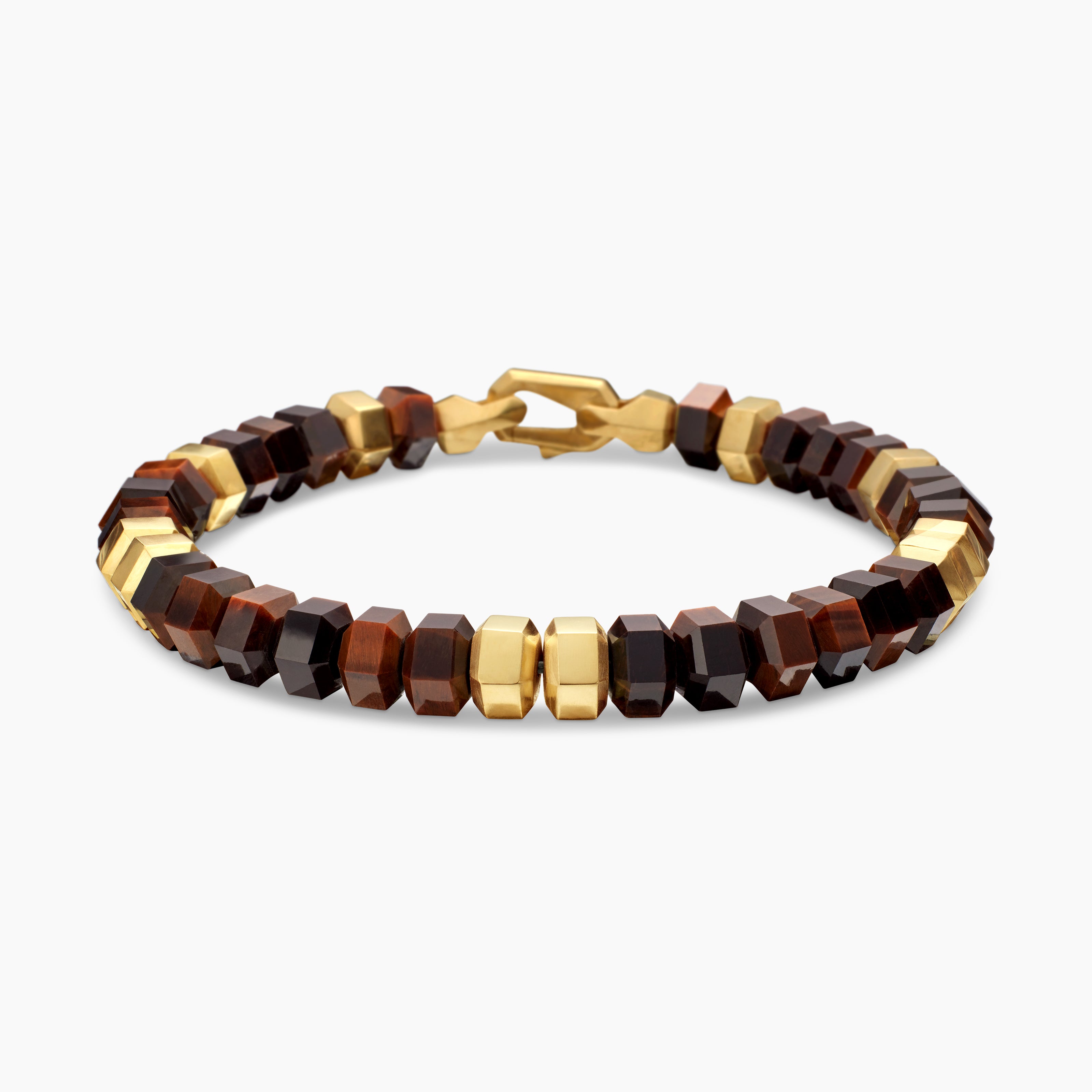 Mens Hex Bead Bracelet with 18K Yellow Gold, 8mm