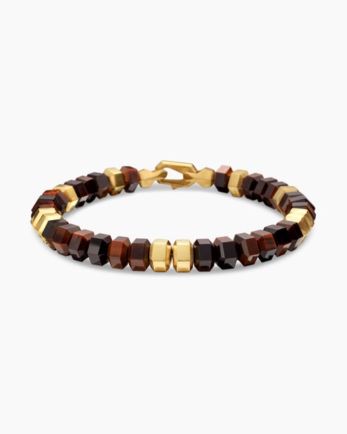 Mens Hex Bead Bracelet with 18K Yellow Gold, 8mm