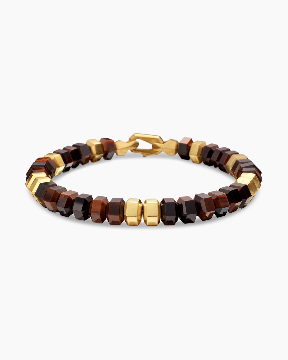Mens Hex Bead Bracelet with 18K Yellow Gold, 8mm