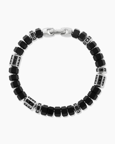 Hex Bead Bracelet in Sterling Silver with Black Onyx and Black Diamonds, 8mm