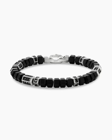 Hex Bead Bracelet in Sterling Silver with Black Onyx and Black Diamonds, 8mm