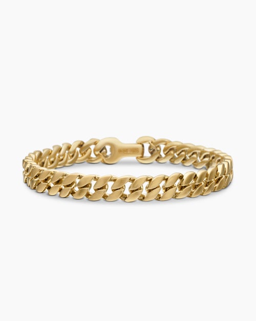 Mens Curb Chain Bracelet in 18K Yellow Gold, 8mm