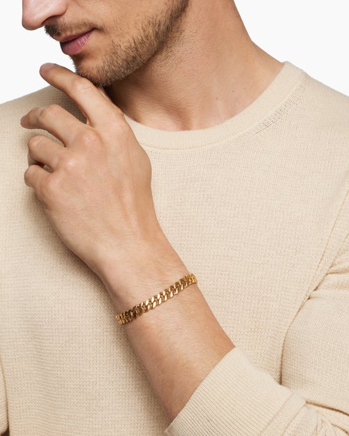 Mens Curb Chain Bracelet in 18K Yellow Gold, 8mm