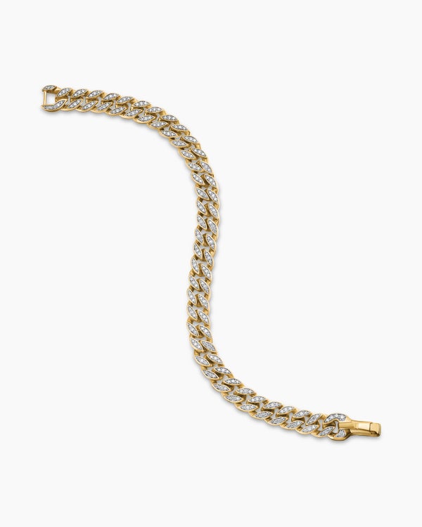 Curb Chain Bracelet in 18K Yellow Gold with Diamonds, 8mm