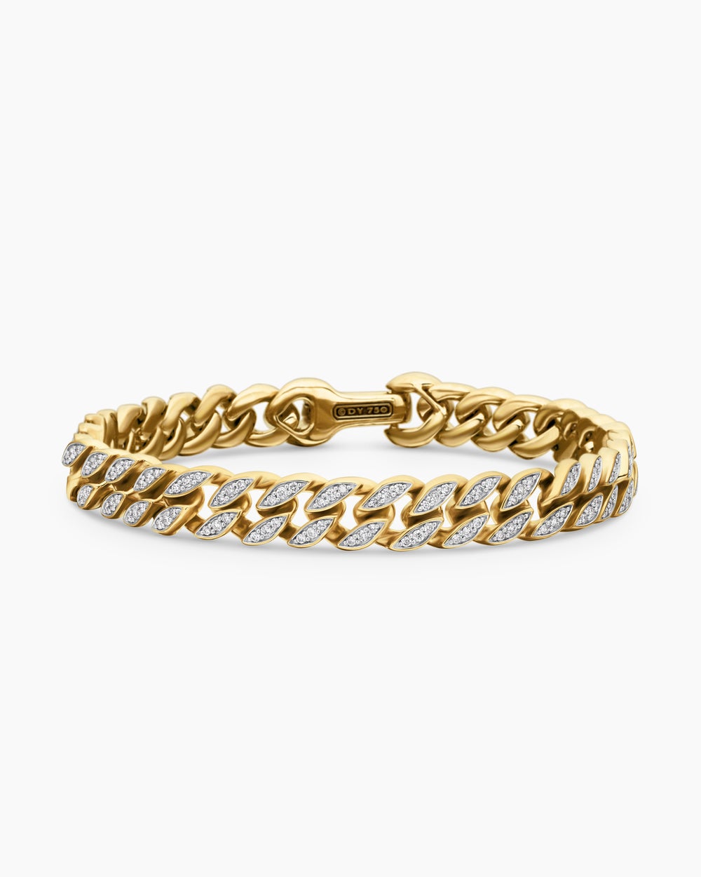 Bracelet Curb Chain en or jaune 18 carats avec pavé de diamants, 8 mm hommes